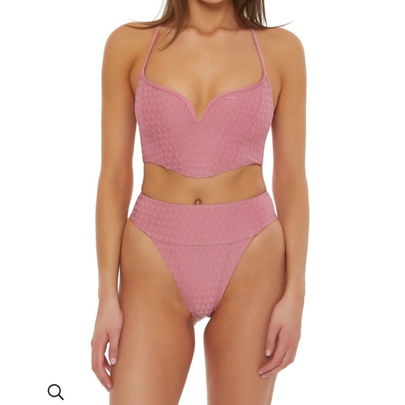 NWT Two Piece Isabella Rose Mauve Bathing Suit Size Large Mermaid Style Tropical - Picture 1 of 10